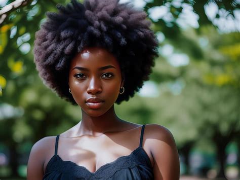 Une Femme Afro Avec Une Coupe De Cheveux Naturelle Se Tient Devant Un