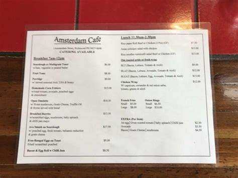Menu At Amsterdam Cafe Richmond