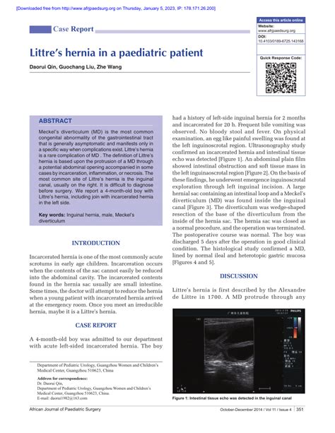 Pdf Littres Hernia In A Paediatric Patient