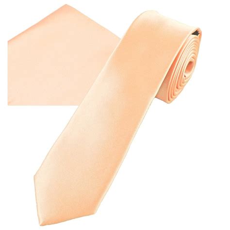 Plain Blush Peach Men S Skinny Tie Pocket Square Handkerchief Set