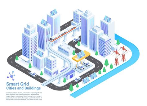 Smart Grid Cities And Buildings Isometric Vector Illustrations 2094395