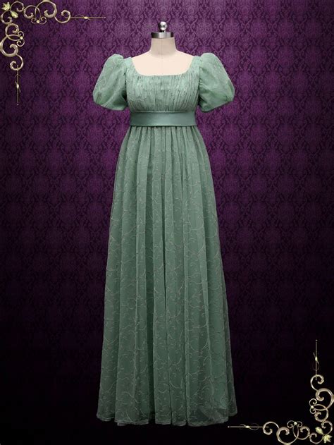 Green Regency Style Empire Dress With Floral Lace Joanne Empire Dress