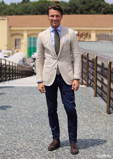 khaki linen blazer blue shirt brown tie navy pants in 2019 blazer outfits men casual