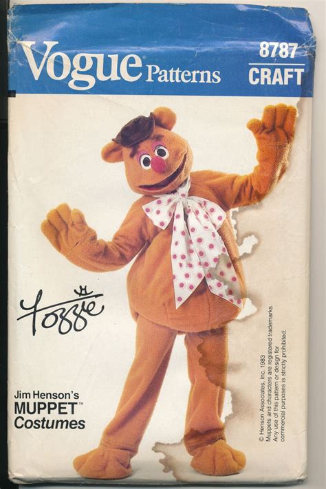 Vintage Vogue Craft Pattern 8787 Muppets Fozzie Bear Costume 1983