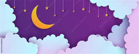 Night Sky In Paper Cut Style Cut Out 3d Background With Violet And