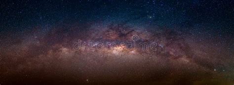 Panorama View Universe Space Shot Of Milky Way Galaxy With Stars On A