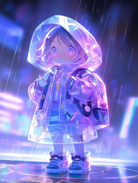 Premium Photo Anime Girl In Raincoat Standing In The Rain With