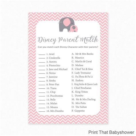 Disney Baby Shower Games Cherry Blossom Disney Parent Match Game Girl