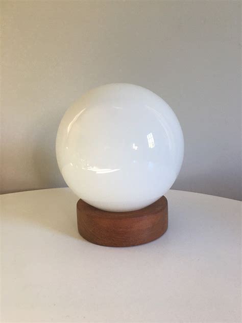 Mid Century Modern Glass Globe Table Lamp With Wood Base Orb Etsy