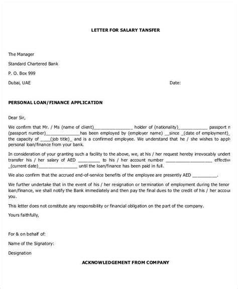 salary transfer letter template   word  format