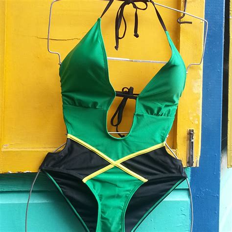Everything Jamaica — One Piece Jamaica Flag Bikini Jamaica Outfits Jamaican Clothing Flag Bikini
