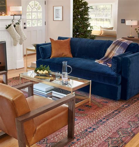 Adair Rust Hand Knotted Rug Rejuvenation Blue Sofas Living Room