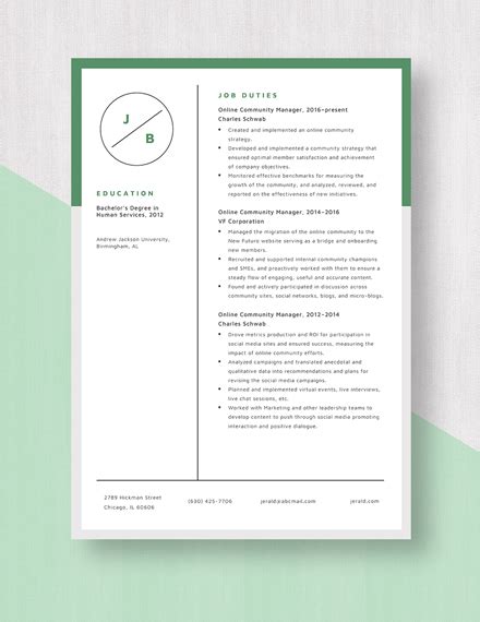 Online Community Manager Resumecv Template Word Apple Pages