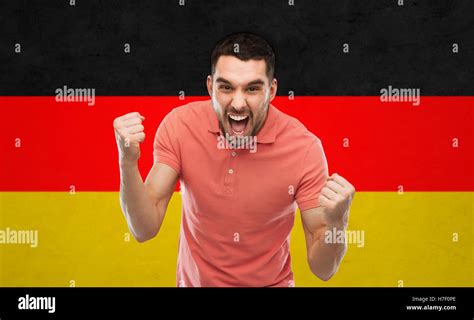 Angry Man Showing Fists Over German Flag Stock Photo Alamy