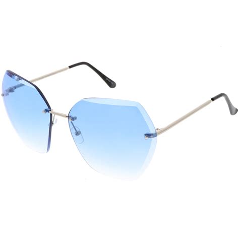 Oversize Rimless Beveled Gradient Lens Geometric Sunglasses Zerouv