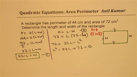 Find Length And Width When Area And Perimeter Of Rectangle Is Given
