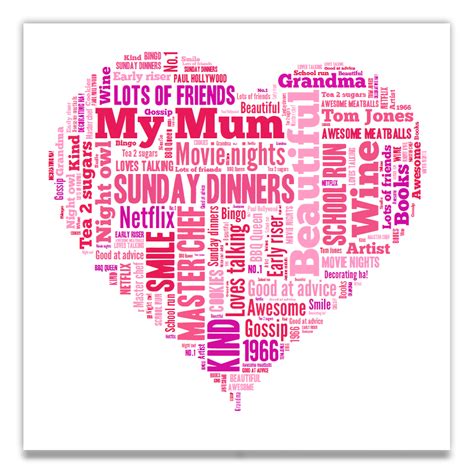 Heart Shaped Word Art Words Printed On Canvas T Idea