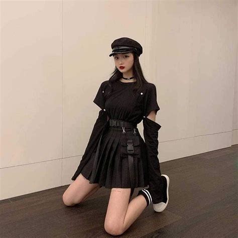 Pleated Goth Skirt Set Harajuku Techwear Cargo Skirt Etsy