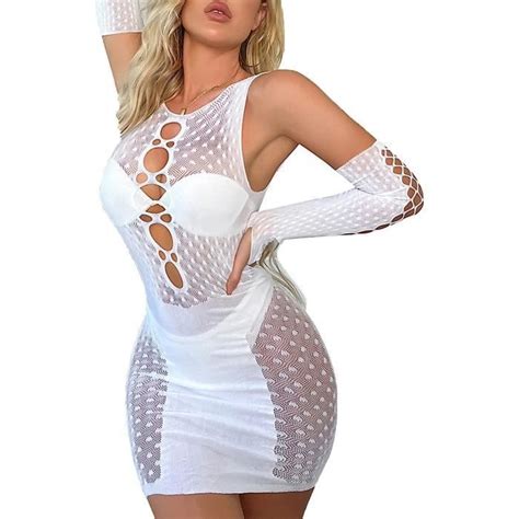 Nuisette Femme Sexy Mini Robe Transparente Lingerie Fishnet Body