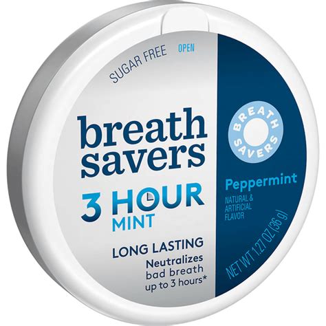 Breath Savers 3 Hour Mint Peppermint Flavored Sugar Free Made With