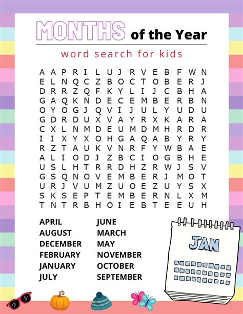 Free Months of the Year Word Search Printable For Kids