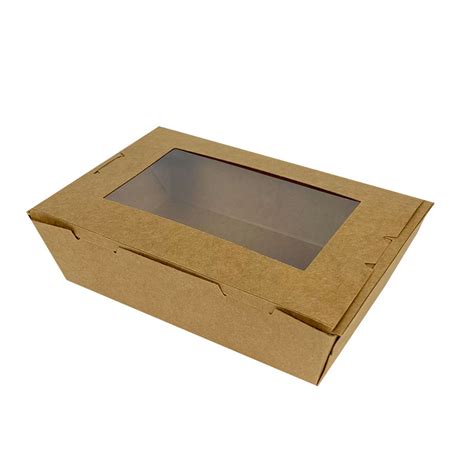 Biodegradable Kraft Paper Lunch Box With Clear Window Kraft Paper Box