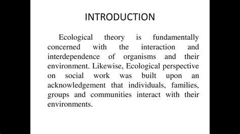 Ecological Perspective And International Social Work Youtube