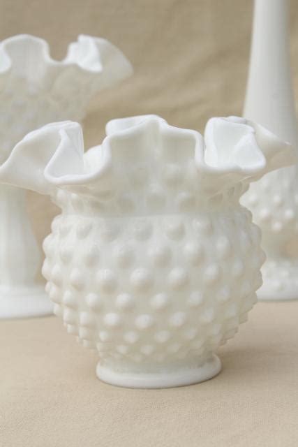 Instant Collection Of Flower Vases Vintage Fenton Hobnail Milk Glass Lot