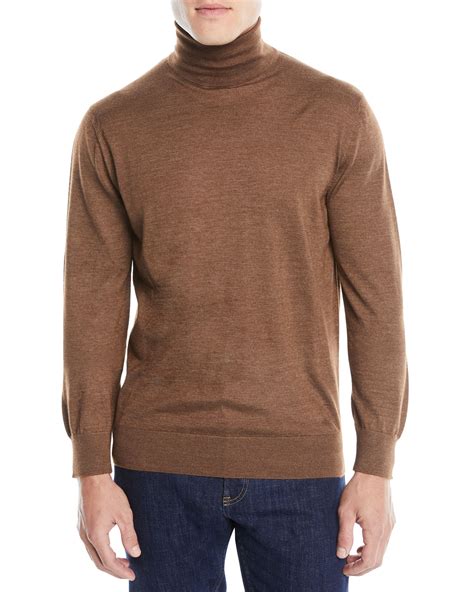 Ermenegildo Zegna Mens Textured Cashmere Silk Turtleneck Sweater
