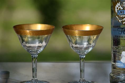 4 Vintage Gold Encrusted Cocktail Martini Glasses Tiffin Franciscan