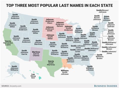 Map Reveals The Most Popular Last Name In Every State Popular Last