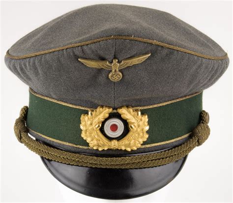 Ww2 Wwii German Wehrmacht Generals Officers Visor Cap Hat With Two Insignias Gabardine Peaked