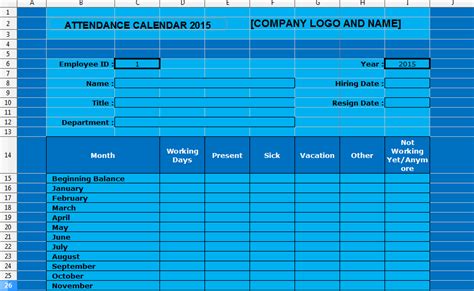 Employee Attendance Tracking Calendar Template 2015 Microsoft Excel