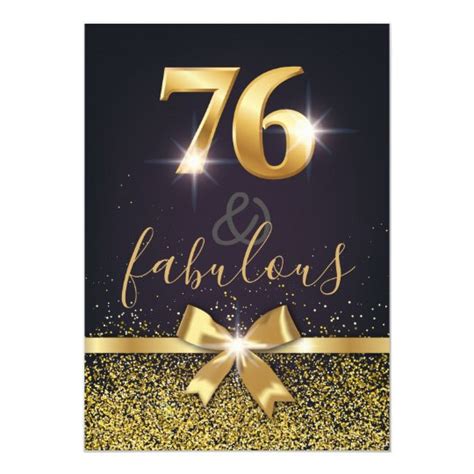 Elegant 76 And Fabulous Gold Glitter 76th Birthday Invitation