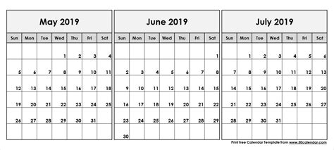Month Of June And July Blank Calendar Example Calendar Printable