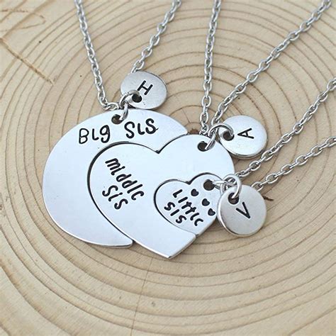 Personalized Initial Necklace Big Sister Mid Sislittle Sister Necklace