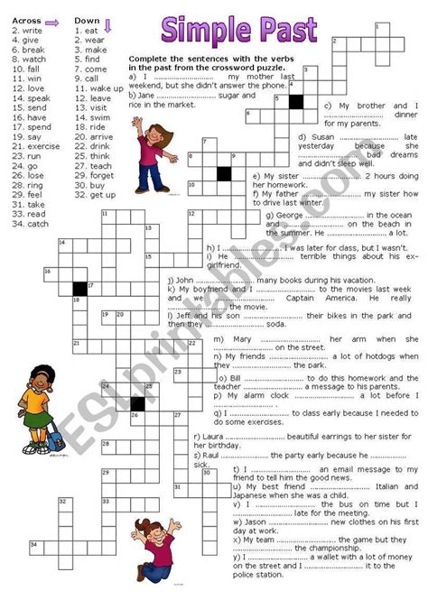Pasado Simple Crucigrama Crossword Puzzle Simple Past Tense Crossword