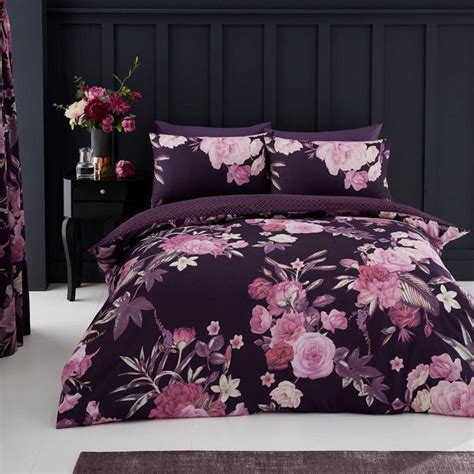 Flora Printed Purple Duvet Quilt Cover Bedding Set Linen And Bedding