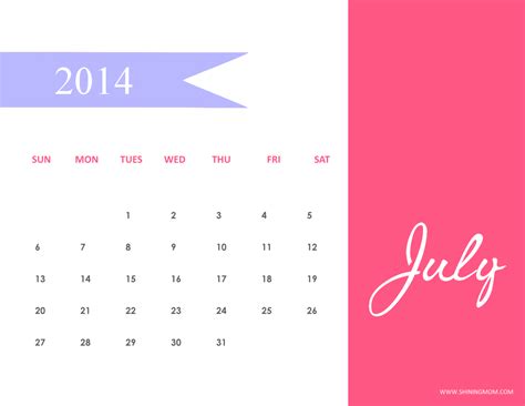 Printable July 2014 Calendars