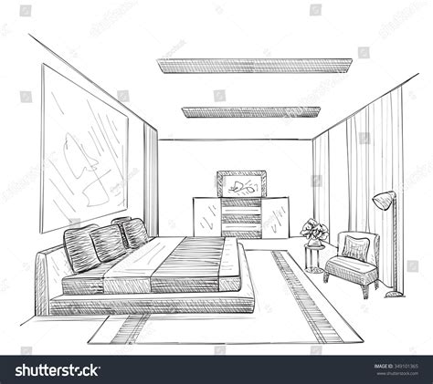 Hand Drawn Room Interior Sketch Stock Vector 349101365 Shutterstock