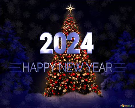 Christmas Tree Happy New Year 2024 Blue Background №216475