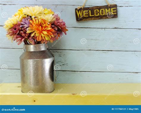 Welcome Sign And Flower Bouquet With Space Copy Background Stock Image