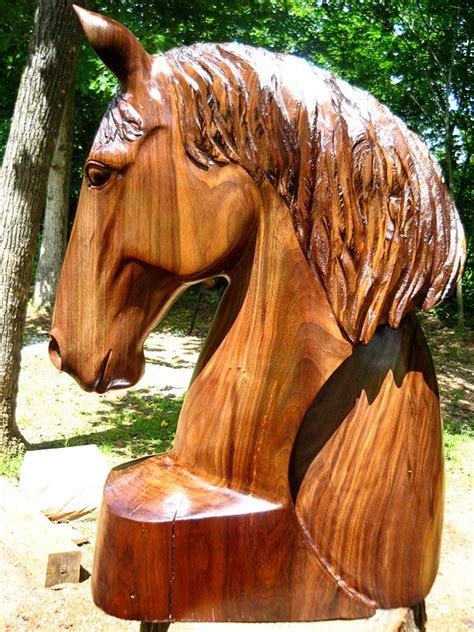 Horse Head With Arc In Walnut Wood Sleepy Hollow Art Chainsaw Wood