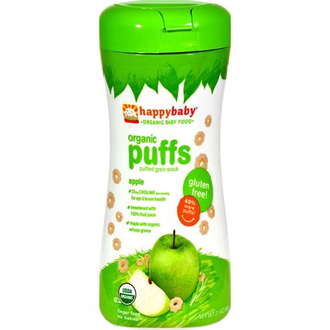 Dusted with banana and pumpkin powders, lightly sweetened with real fruit juice concentrate, and enriched with vitamins and minerals, our puffs melt in baby's mouth and encourage self feeding. Happy Baby Organic Puffs Apple - 2.1 Oz - Case Of 6 ...