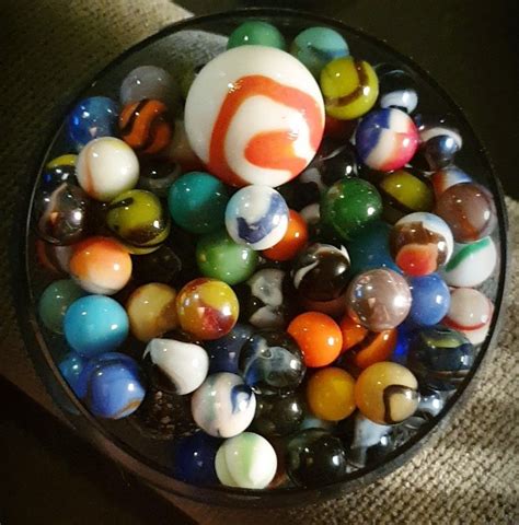 Display Bowl Of Vintage Toy Marbles Paperweights Marbles Spheres