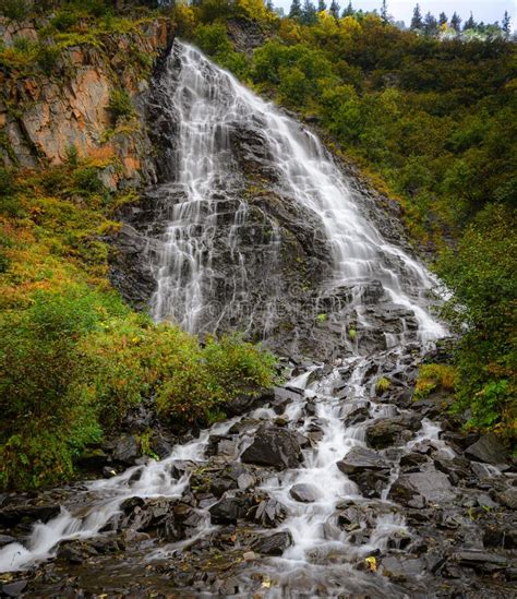 Horsetail Falls Near Richardson Highway Near Valdez Alaska Usa Stock