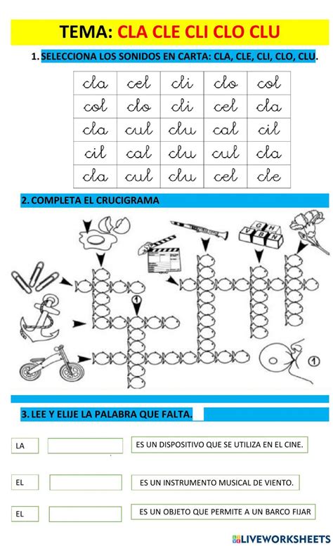 Conocemos Los Sonidos Cla Cle Cli Clo Clu Worksheet Live Worksheets