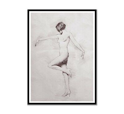 STANDING NUDE FEMALE Pencil Drawing Naked Woman Pose Arms Heels