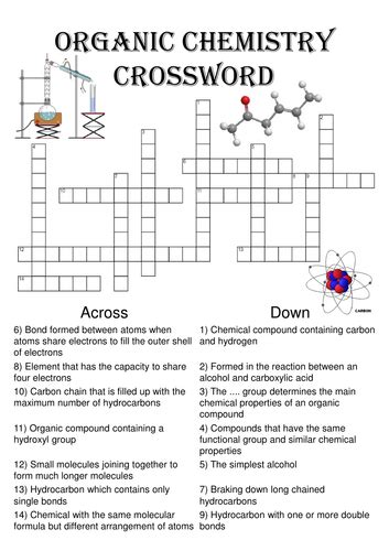 Chemistry Crossword Puzzle Organic Chemistry Includes Answer Key