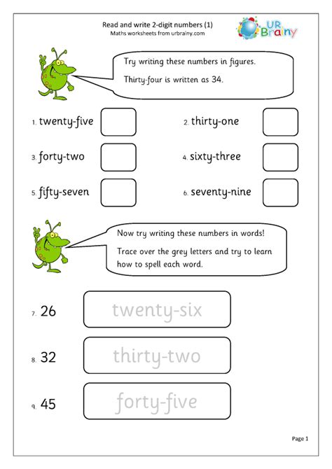 Writing 2-digit Numbers Worksheet